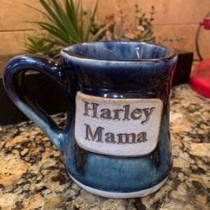 Blue and White Stoneware Harley Mama Mug with Handle